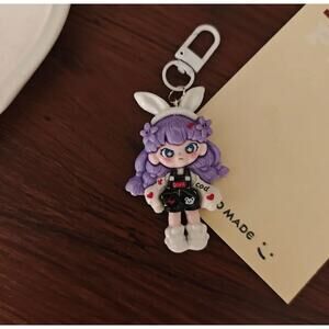 Cute Doll Phone Charm Keychain - Purple